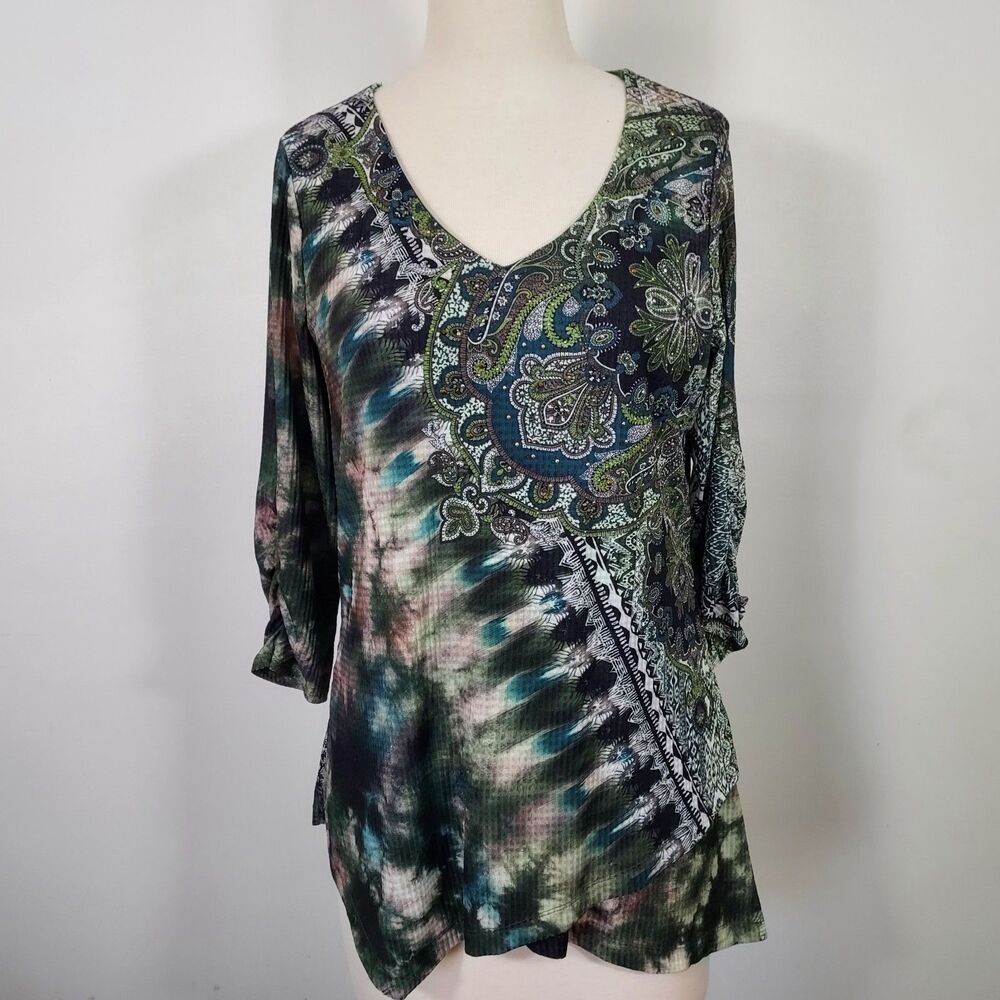 One World Asymmetric Hippie Tunic Top Women Sz Large Boho Fairy Artsy Festival - Picture 2 of 12